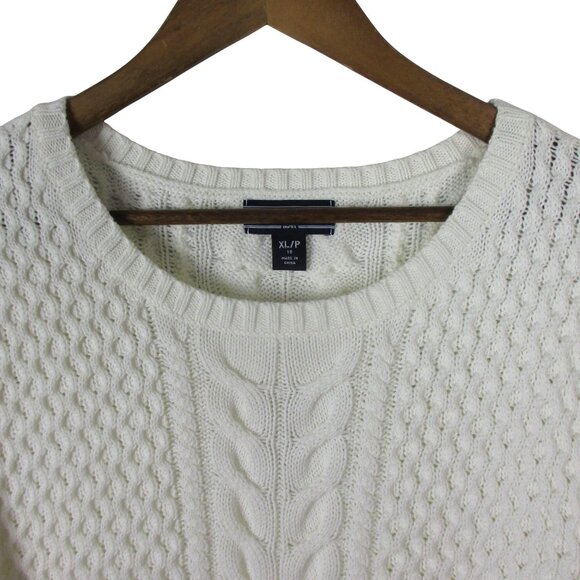 Lands' End Cable Sweater Drifter Knit Womens Cotton White Fisherman NWT $89 XL/P - Picture 2 of 7
